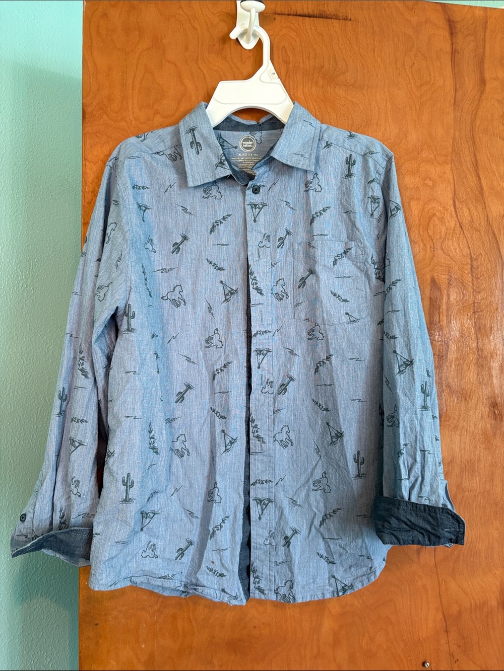 wonder nation Blue Button-Down Shirt with Desert Cactus Print